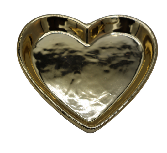 Farfurie mică ceramică aurie în formă de inimă, ornament decorativ elegant, accesoriu pentru masă, cadou romantic sau decor interior sofisticat, piesă de colecție