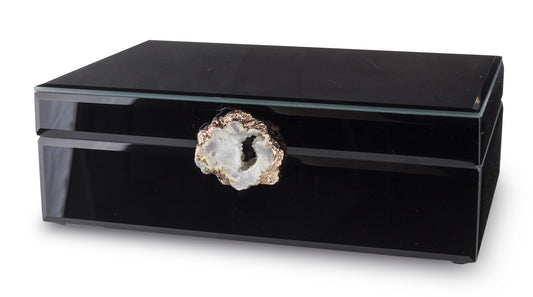 Cutie bijuterii sticlă neagră cu piatră mare 8x24,5x17,5 cm, organizator elegant și cadou