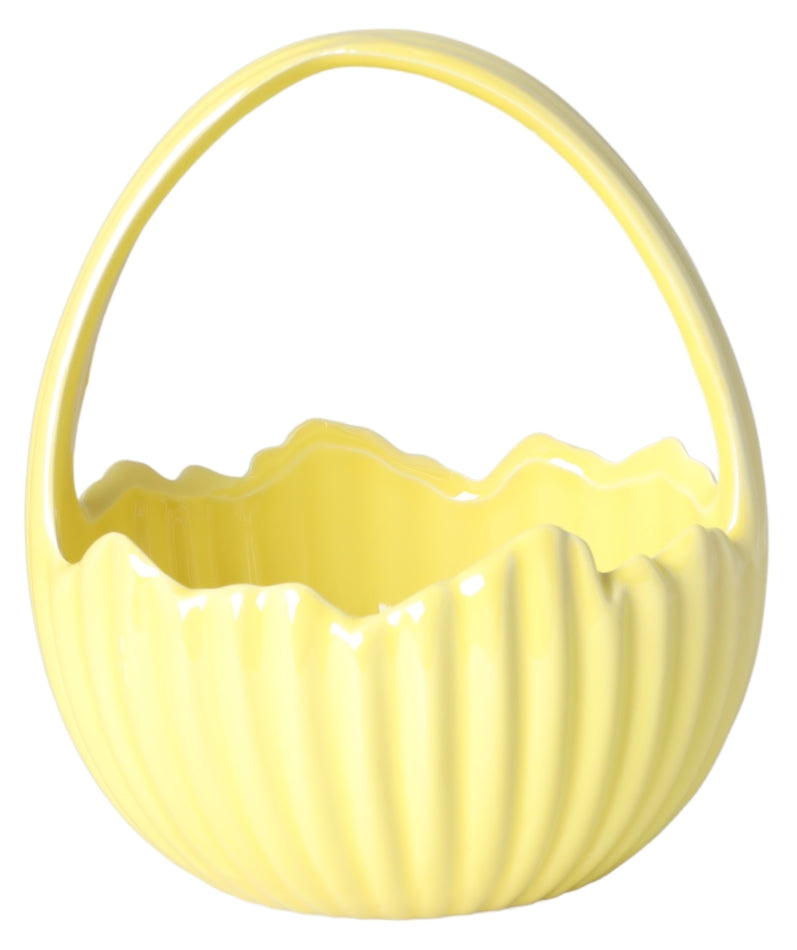 Coș decorativ din ceramică galbenă, ideal pentru decor de primăvară și Paște sau organizare elegantă în casă. Adaugă culoare, căldură și un accent vesel în orice spațiu. Perfect pentru ouă decorative, flori sau cadouri tematice.