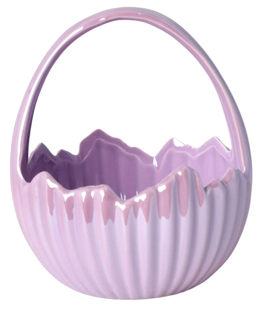 Coș ceramică ou Paște mov, ornament de sezon pentru decor interior sau cadou