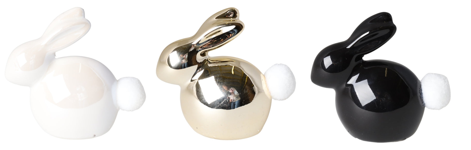 Figurină iepuraș auriu ceramică 7 cm, ornament pascal luxos și decorativ.