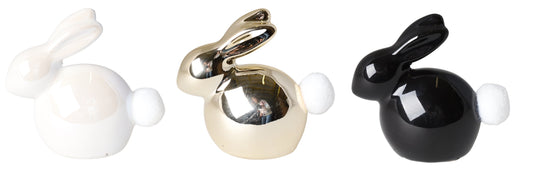 Figurină iepuraș auriu ceramică 7 cm, ornament pascal luxos și decorativ.