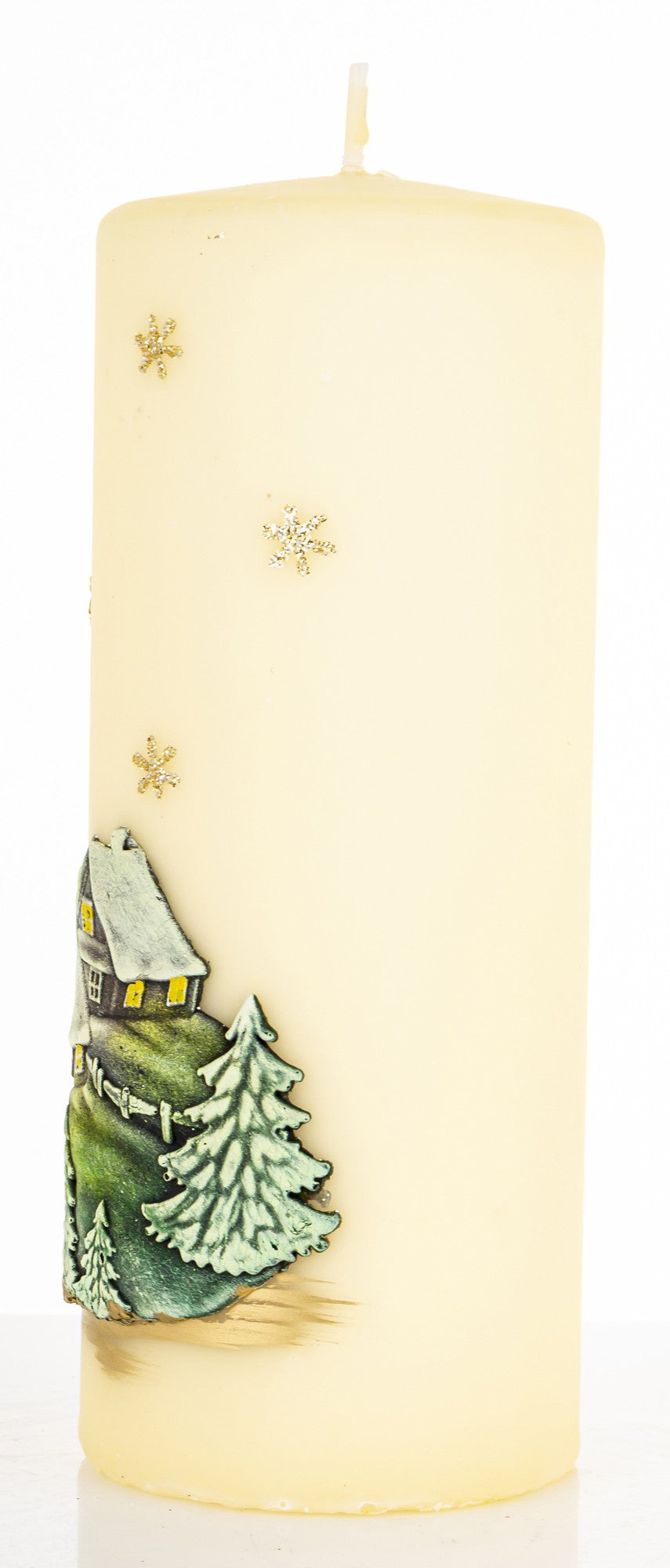Lumânare Crăciun crem pietre decor elegant