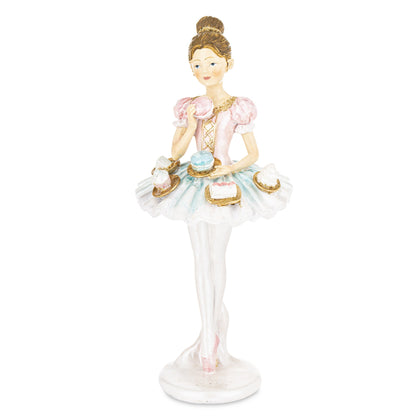 Figurina balerină cu prăjituri în culori pastel este un obiect decorativ delicat, potrivit pentru cei care apreciază compozițiile romantice, jucăușe și pline de detalii. Poate fi așezată pe rafturi, etajere, console, comode sau în vitrine și poate deveni un punct de interes într-o colecție de figurine decorative. Tonurile pastel se potrivesc în amenajări feminine, elegante sau inspirate de lumea dulciurilor și a dansului.