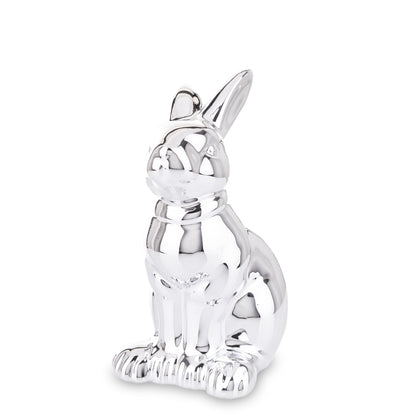 Figurină iepure ceramică argintiu 16x10x8 cm, decor elegant și cadou, mentha - flori, cadouri și decorațiuni