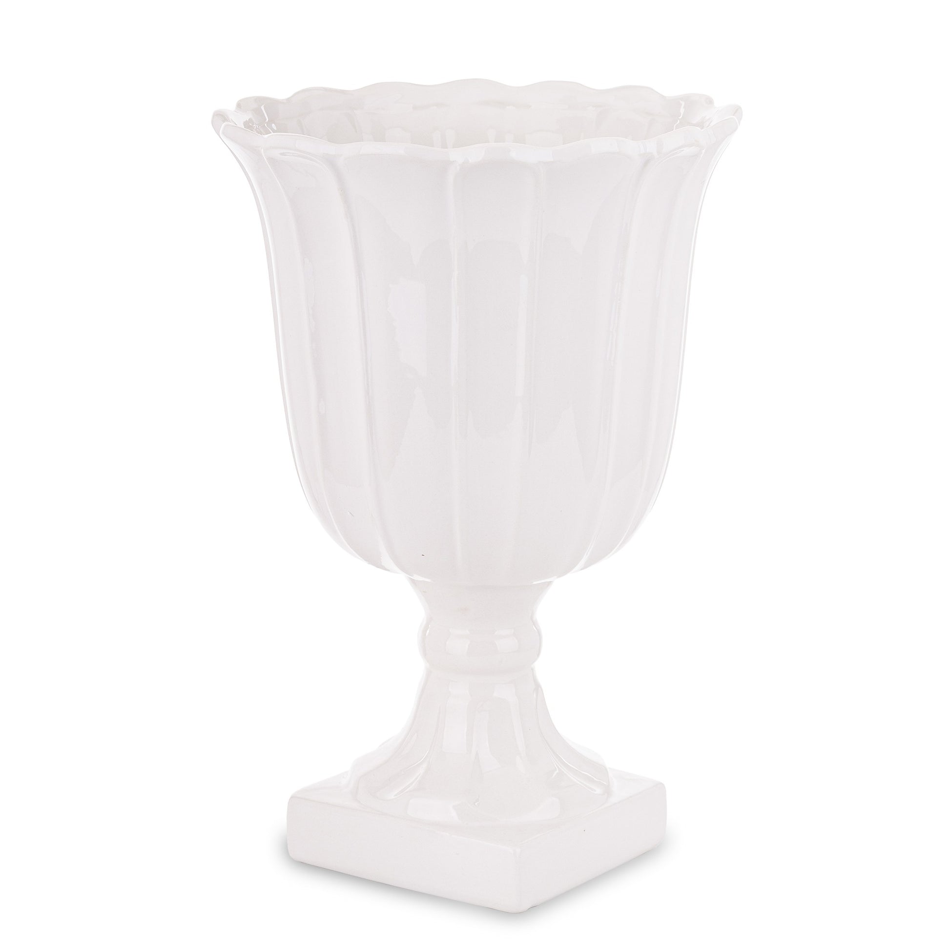 Vază albă ceramică cu picior 40x27x27 cm, suport pentru flori mari, decor sofisticat și cadou elegant