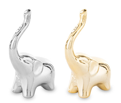 Figurină elefant ceramică auriu, 10x7x4,5 cm, cu finisaj strălucitor și detalii elegante, ideală pentru decor modern și ca dar simbolic.