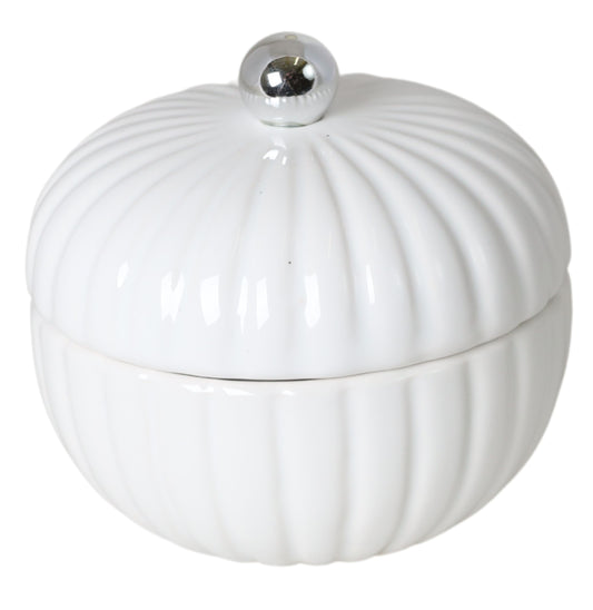 Bombonieră ceramică albă cu accente aurii, obiect decorativ și cadou rafinat pentru interior