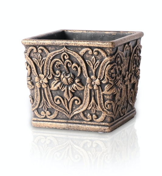 Ghiveci pătrat ceramică antichizat 30 cm, suport decorativ rustic pentru flori și plante.