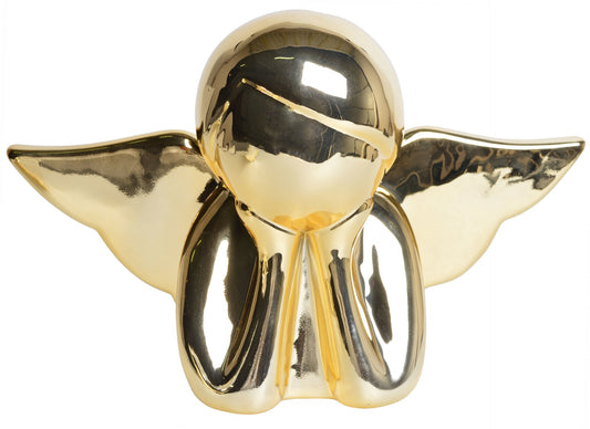 Figurină decorativă înger realizată din ceramică aurie cu finisaj elegant și detalii rafinate, ideală pentru decoruri glam și sofisticate. Simbol al protecției, liniștii și armoniei, această piesă decorativă completează perfect livingul, dormitorul sau spațiile festive și oferă un plus de căldură și eleganță interiorului. Este o alegere excelentă pentru cadouri de Crăciun, aniversări, botez sau casă nouă și se potrivește perfect în amenajări moderne și luxoase.