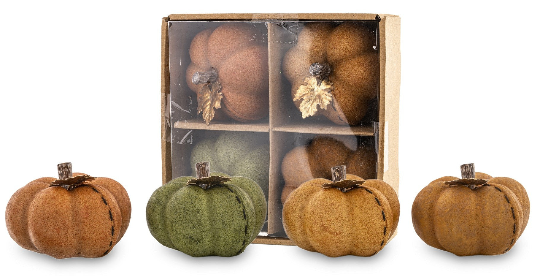 Dovleac decorativ portocaliu din rășină 9 cm, ornament tematic de toamnă sau Halloween.