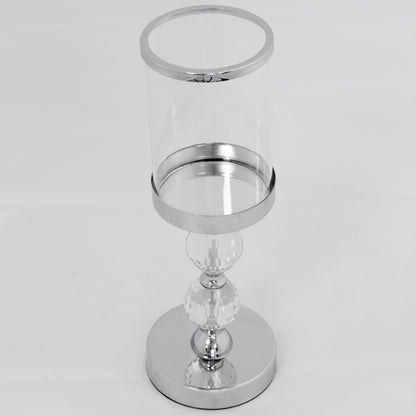 Sfeșnic argintiu 2 bile cristal 34 cm Sticlă și Metal