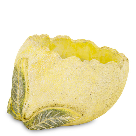 Ghiveci decorativ din ciment cu design lămâie, ideal pentru plante mici, suculente sau decor modern de bucătărie și terasă. Designul fresh aduce un accent mediteranean și vesel în orice spațiu. Este perfect ca decor sau cadou de casă nouă.
