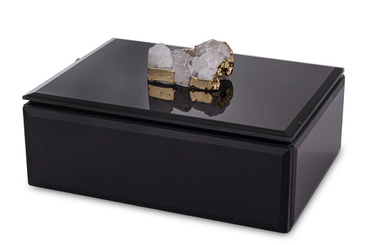 Cutie bijuterii sticlă neagră cu piatră 8x16x12 cm, cadou și organizator bijuterii elegant, mentha - flori, cadouri și decorațiuni