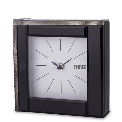 Ceas sticlă negru 18 cm, accesoriu decorativ modern pentru casă sau birou.