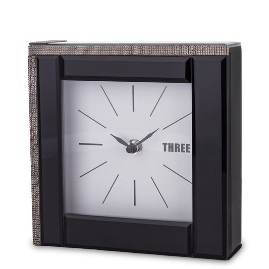 Ceas sticlă negru 18 cm, accesoriu decorativ modern pentru casă sau birou.