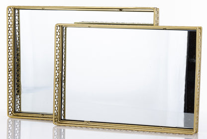 Tavă aurie cu oglindă mică 34x24x4,5 cm – decor rafinat
