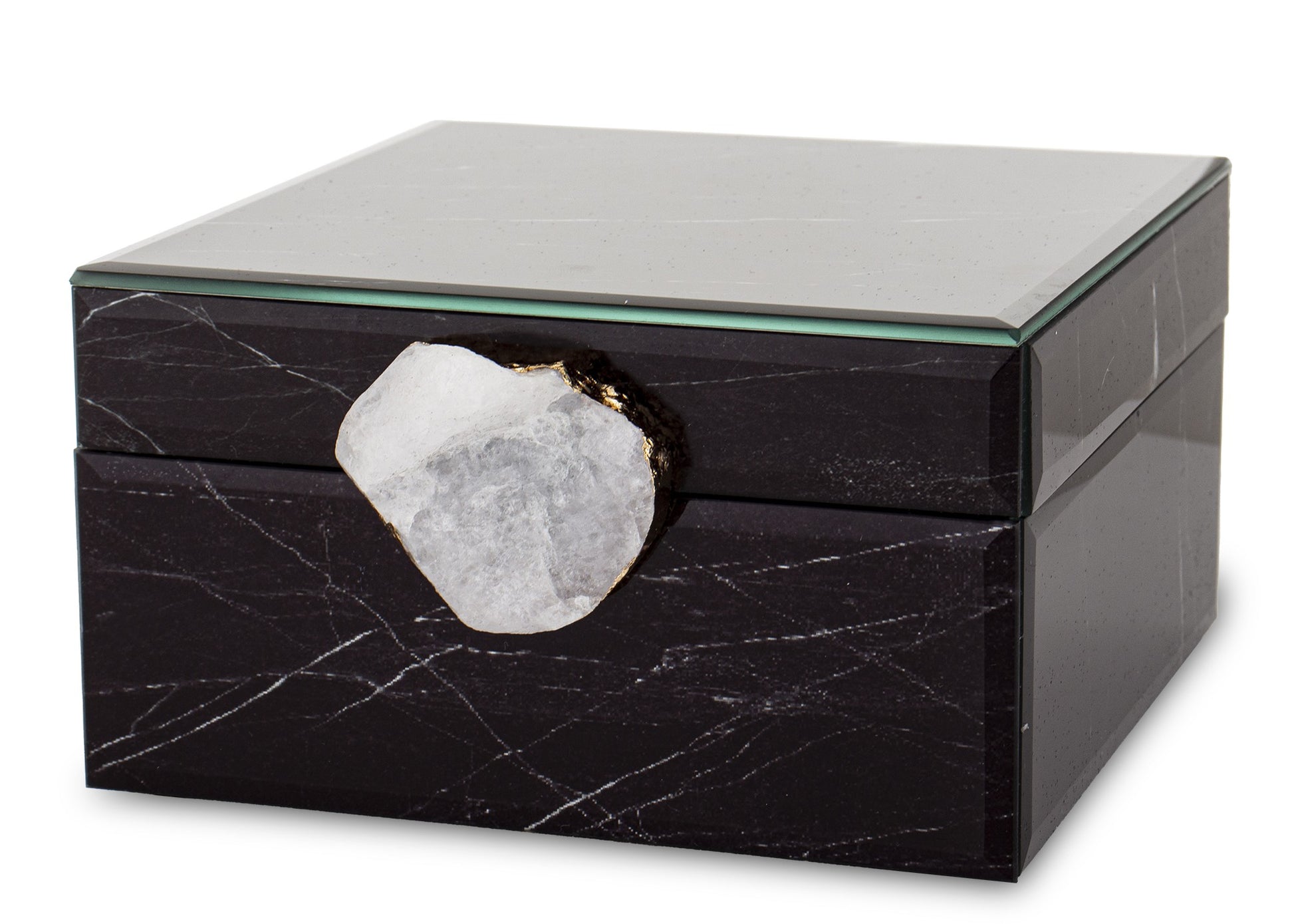 Cutie bijuterii sticlă neagră cu piatră 8,5x17x15,5 cm, cutie elegantă și strălucitoare, ideală pentru bijuterii și cadouri