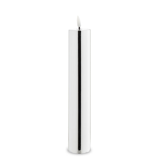Lumânare electrică argintie din rășină, 29x5x5cm, decorațiune elegantă pentru sărbători și evenimente festive.
