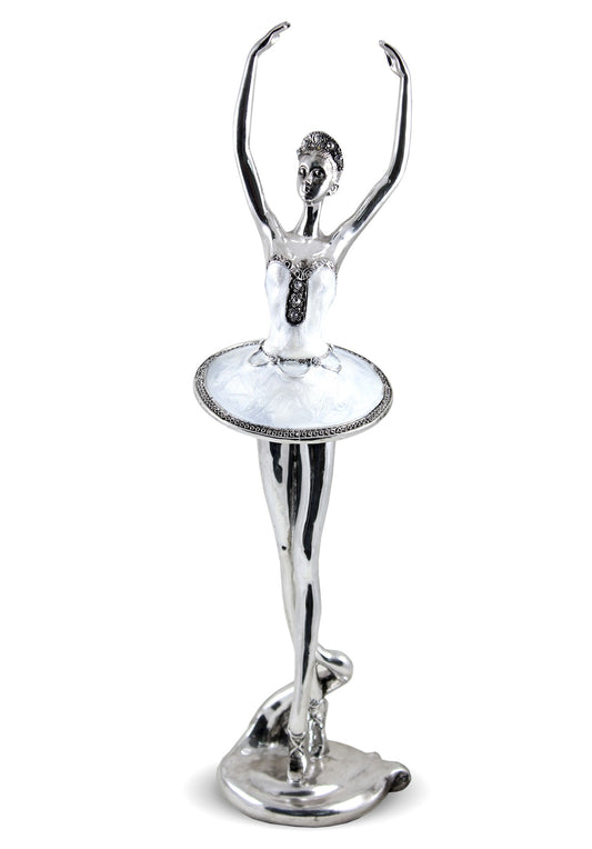 Figurină decorativă balerină perlată cu pietre alb-argintii, o piesă spectaculoasă care transmite grație, eleganță și rafinament artistic. Este ideală pentru living, birou sau spații premium și devine un punct focal decorativ. Perfectă ca dar elegant pentru aniversări sau casă nouă.