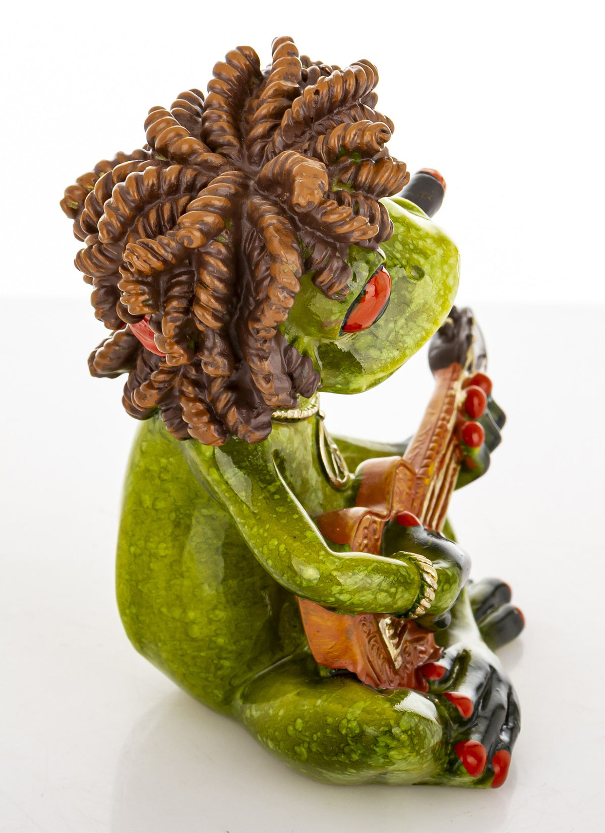 Figurină broască rasta cântând la chitară, obiect decorativ amuzant și original pentru raft, birou, vitrină sau colecție și cadou pentru iubitorii muzicii