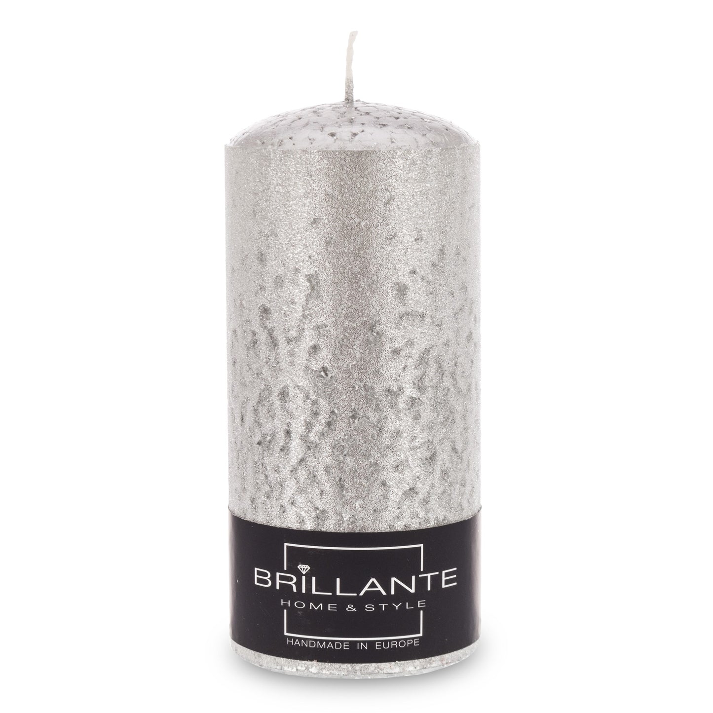 Lumânare decorativă cu sclipici argintiu 15x7x7 cm, accesoriu pentru decor festiv și cadou elegant pentru ocazii