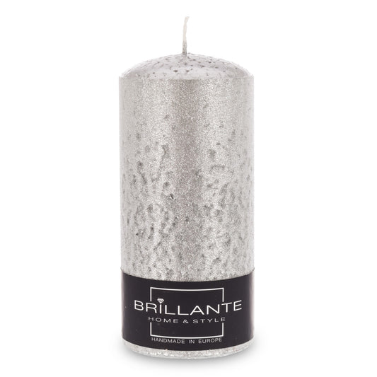 Lumânare decorativă cu sclipici argintiu 15x7x7 cm, accesoriu pentru decor festiv și cadou elegant pentru ocazii