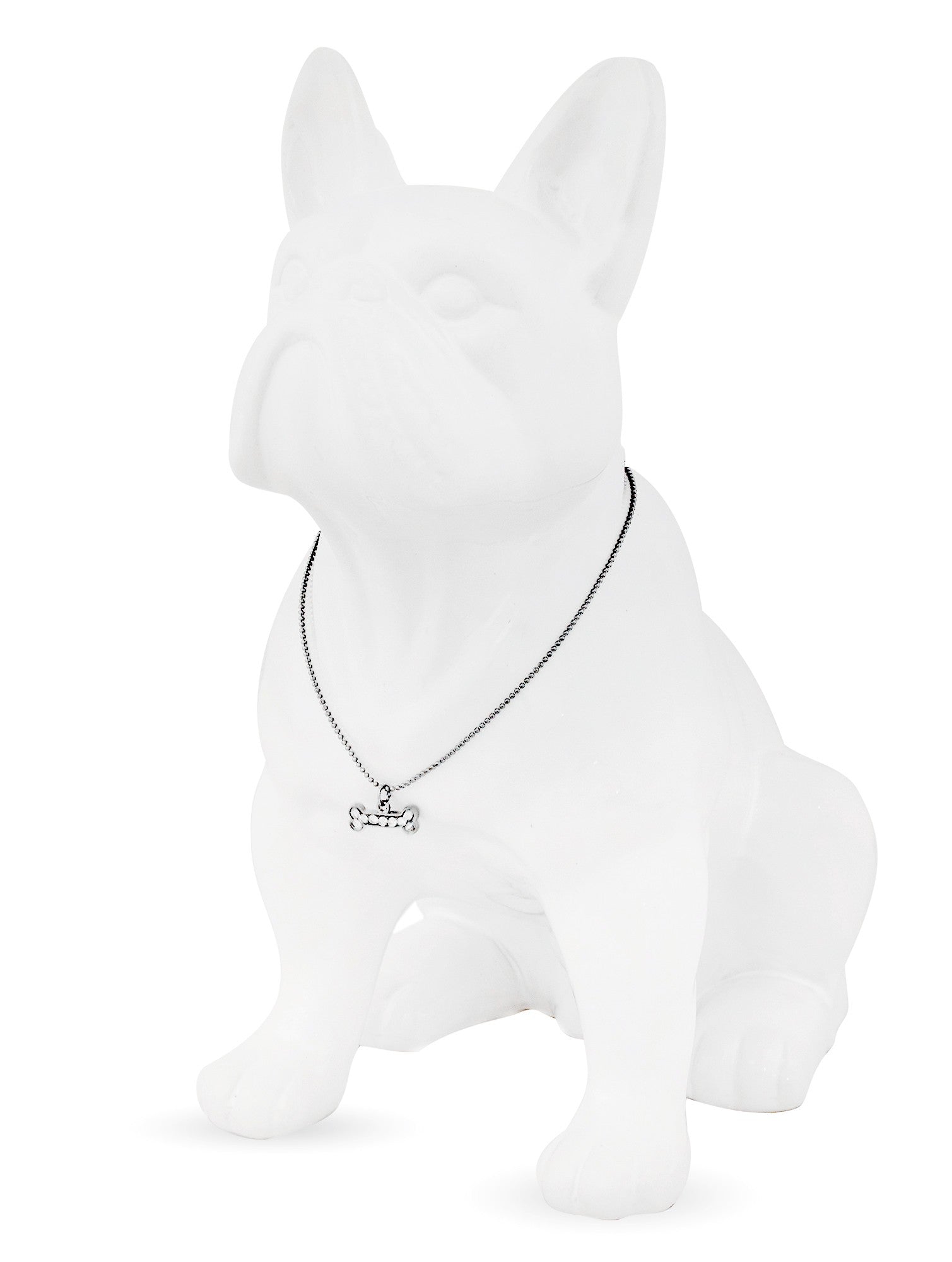 Buldog alb mare din ceramică fină, dimensiuni 31,5x28x16,85 cm, ideal pentru un decor rafinat și deosebit.