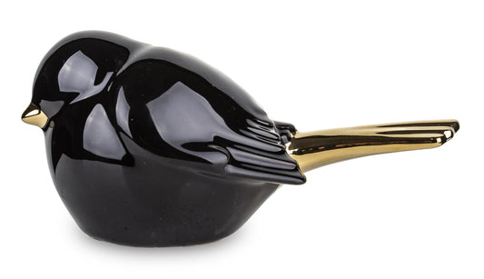 Figurină pasăre ceramică negru auriu 7x15x8 cm, obiect decorativ elegant, cadou rafinat pentru casă și birou