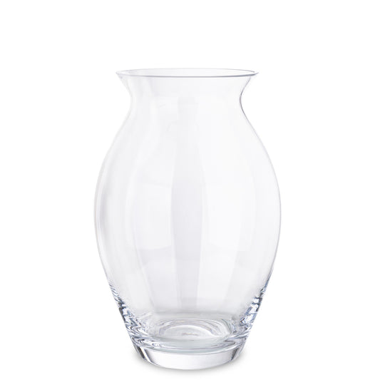 Vază de sticlă transparentă 28x18x18 cm, pentru flori sau decor elegant.