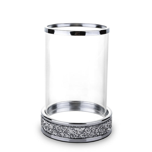 Sfeșnic argintiu cu diamante 21 cm, ornament decorativ elegant pentru masă festivă.