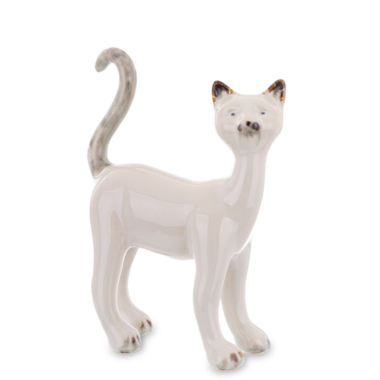 Figurină pisică ceramică 16 cm, ornament decorativ simplu și elegant pentru casă sau cadou.