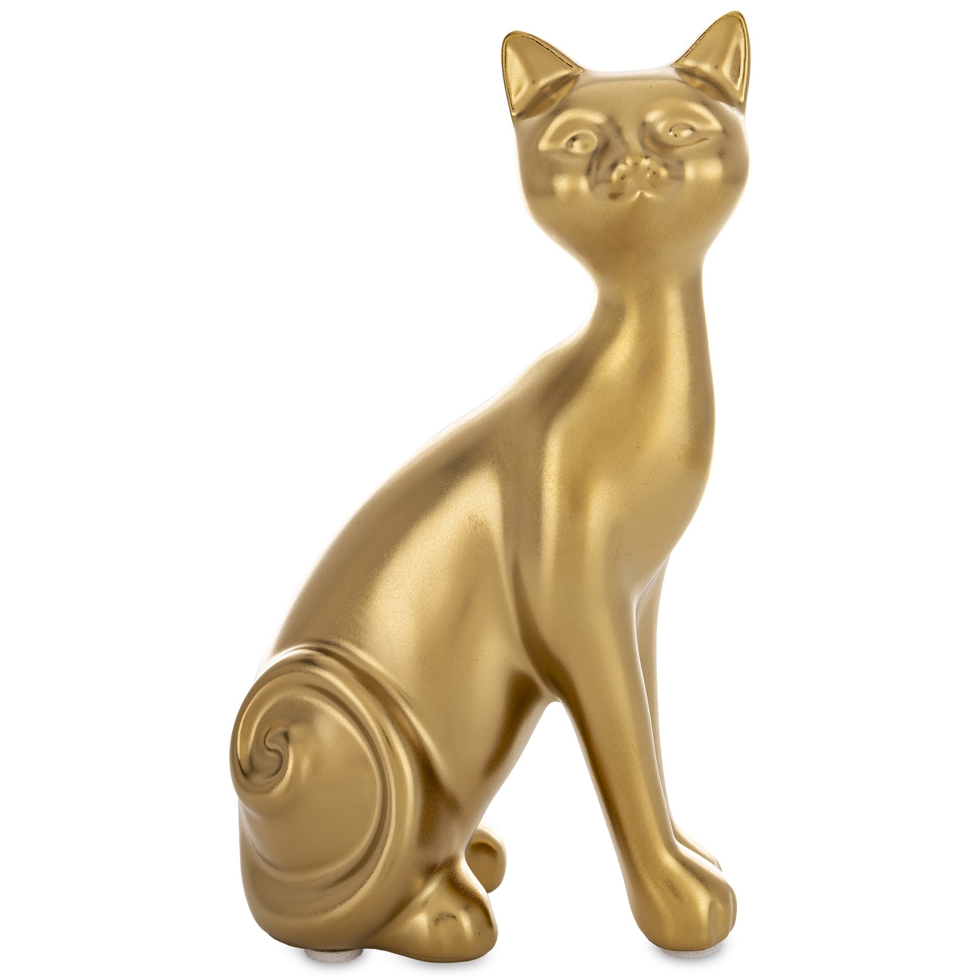 Figurină pisică ceramică aurie, ornament decorativ elegant, cadou pentru iubitori de pisici și animale
