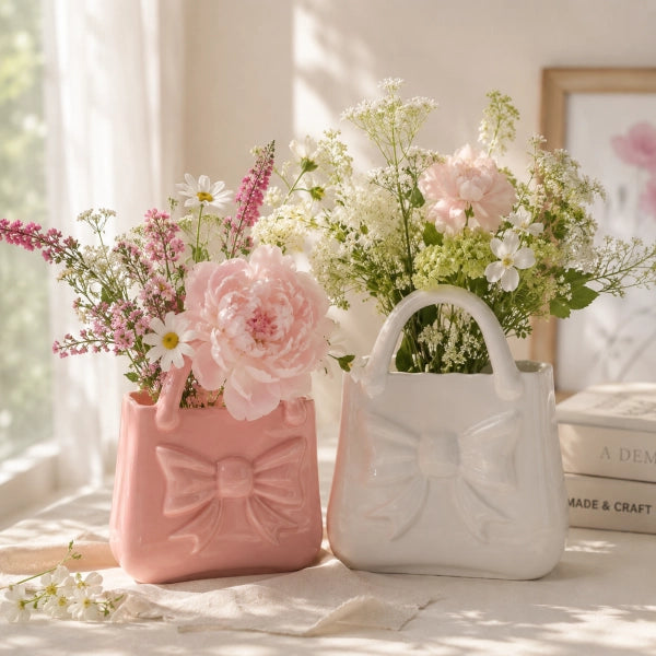 Vază poșetă albă sticlă decor minimalist elegant