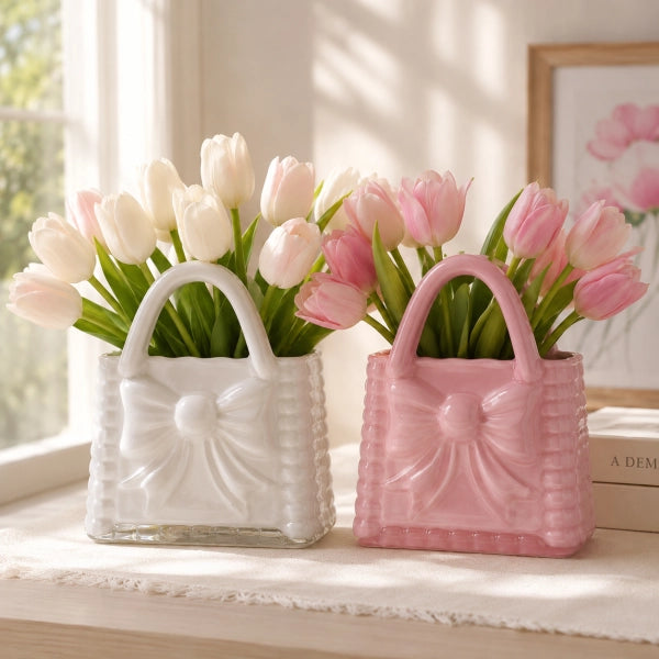 Vază poșetă albă sticlă decor minimalist elegant