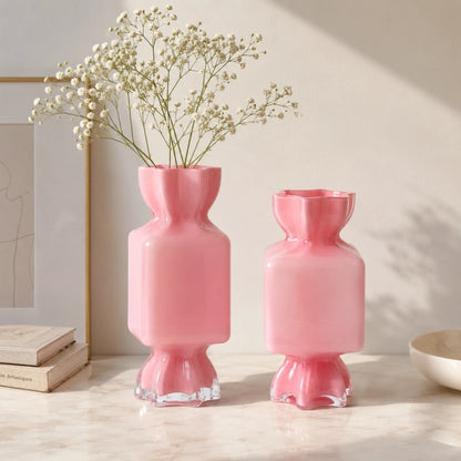 Vază bomboană roz mare sticlă decor elegant
