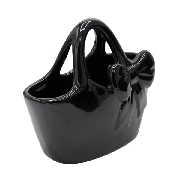 Vază poșetă ceramică neagră decor elegant