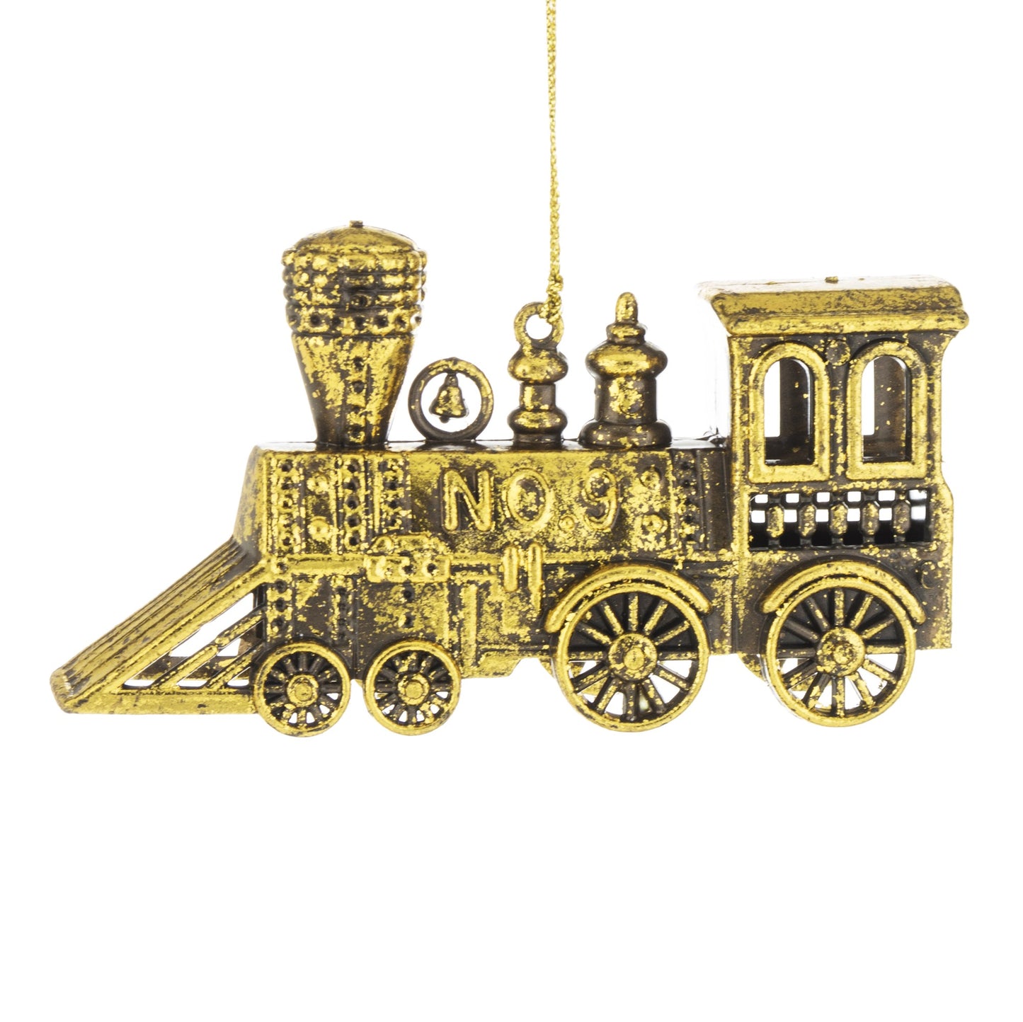 Locomotivă aurie de agățat (6,5x12x3 cm), ornament festiv