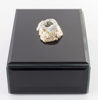 Cutie bijuterii sticlă neagră cu piatră 7,5x16x12 cm