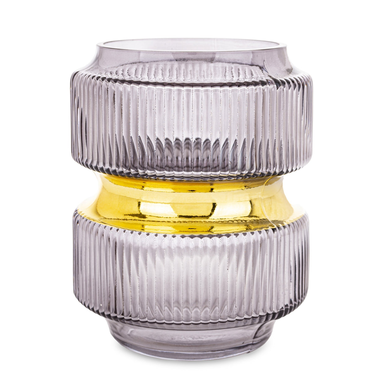 Vază sticlă fumurie auriu decor elegant flori