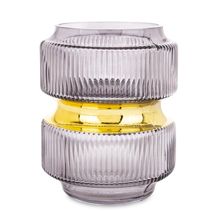 Vază sticlă fumurie auriu decor elegant flori