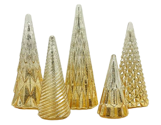 Brad Crăciun auriu sticlă LED S 25 cm, ornament luminos și festiv pentru interior.