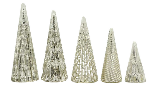 Brad Crăciun argintiu sticlă LED XS 19 cm, ornament decorativ elegant și luminos pentru sărbători.