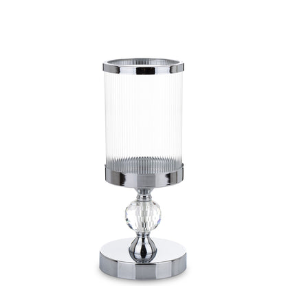 Sfeșnic argintiu cu bilă de cristal 27,5x12x12 cm, decor elegant și cadou, mentha - flori, cadouri și decorațiuni