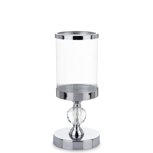 Sfeșnic argintiu cu bilă de cristal 27,5x12x12 cm, decor elegant și cadou, mentha - flori, cadouri și decorațiuni