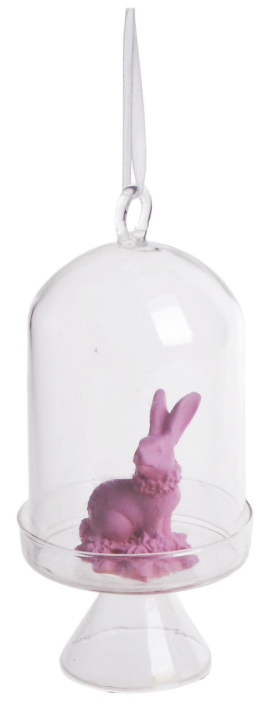 Figurină iepure sub cupolă de sticlă, 13 cm, decor pascal sofisticat, perfect pentru living, dining sau cadou tematic.