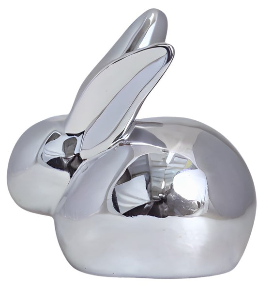 Iepure ceramic argintiu mare, ornament decorativ și cadou de sezon