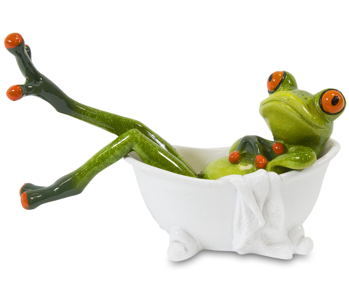 Figurină broască în cadă, obiect decorativ pentru decorul casei și cadouri, prezentat ca accent pentru locuință