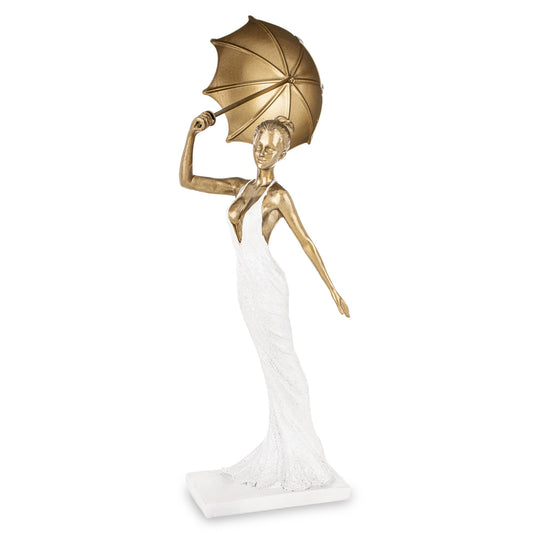 Figurină decorativă femeie cu umbrelă din rășină, ornament artistic elegant, cadou special pentru interior