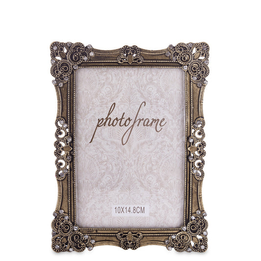 Ramă foto din alamă antichizată 18,5x14x1,5-9,5 cm, cadou și decor interior elegant, mentha - flori, cadouri și decorațiuni